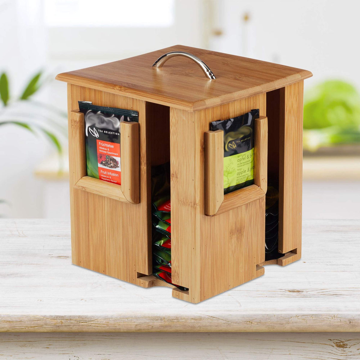 Rotatable bamboo tea box
