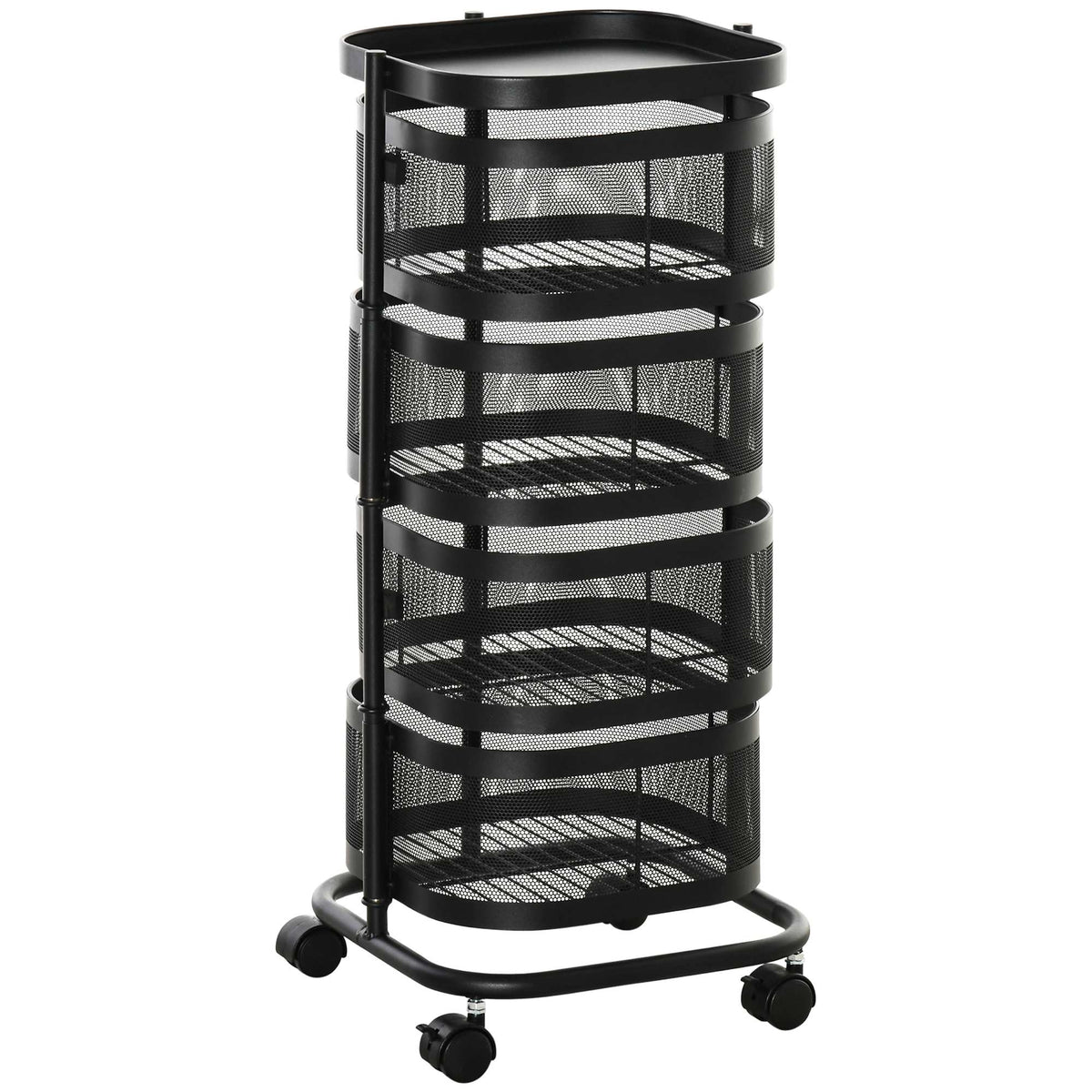 Rotating 4-Tier Kitchen Cart with Wheels, Black, 33x33x77 cm