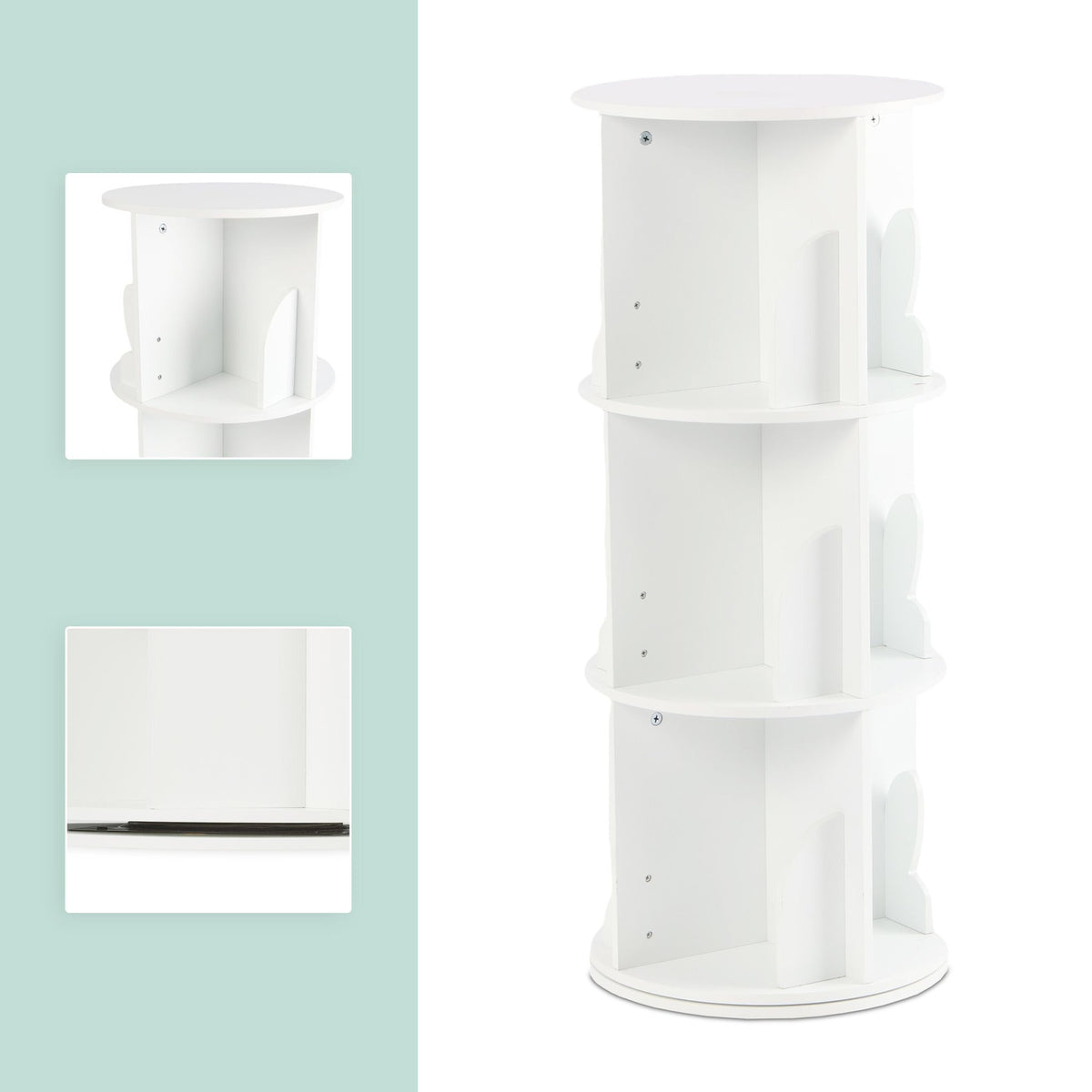 Rotating Children's Bookcase, White, Rabbit Ear Design