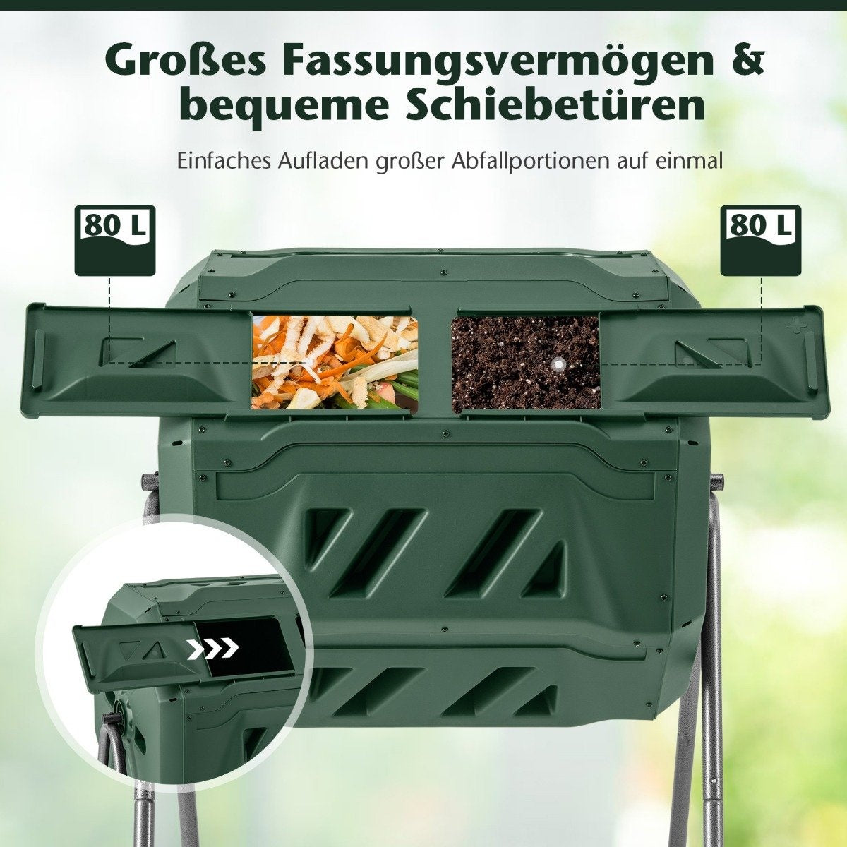 Rotating Dual-Chamber Compost Tumbler, 160L Capacity