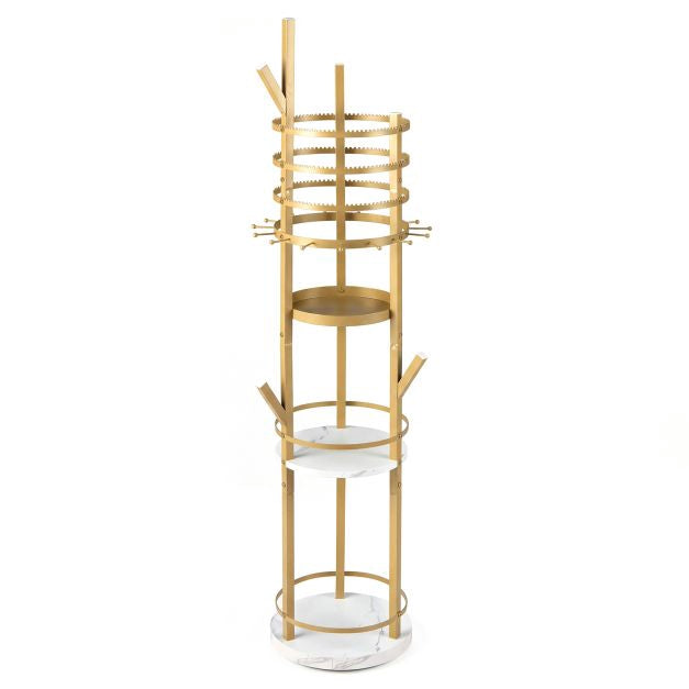 Rotating Jewelry Organizer Stand, 360 Swivel, Hooks, Shelves
