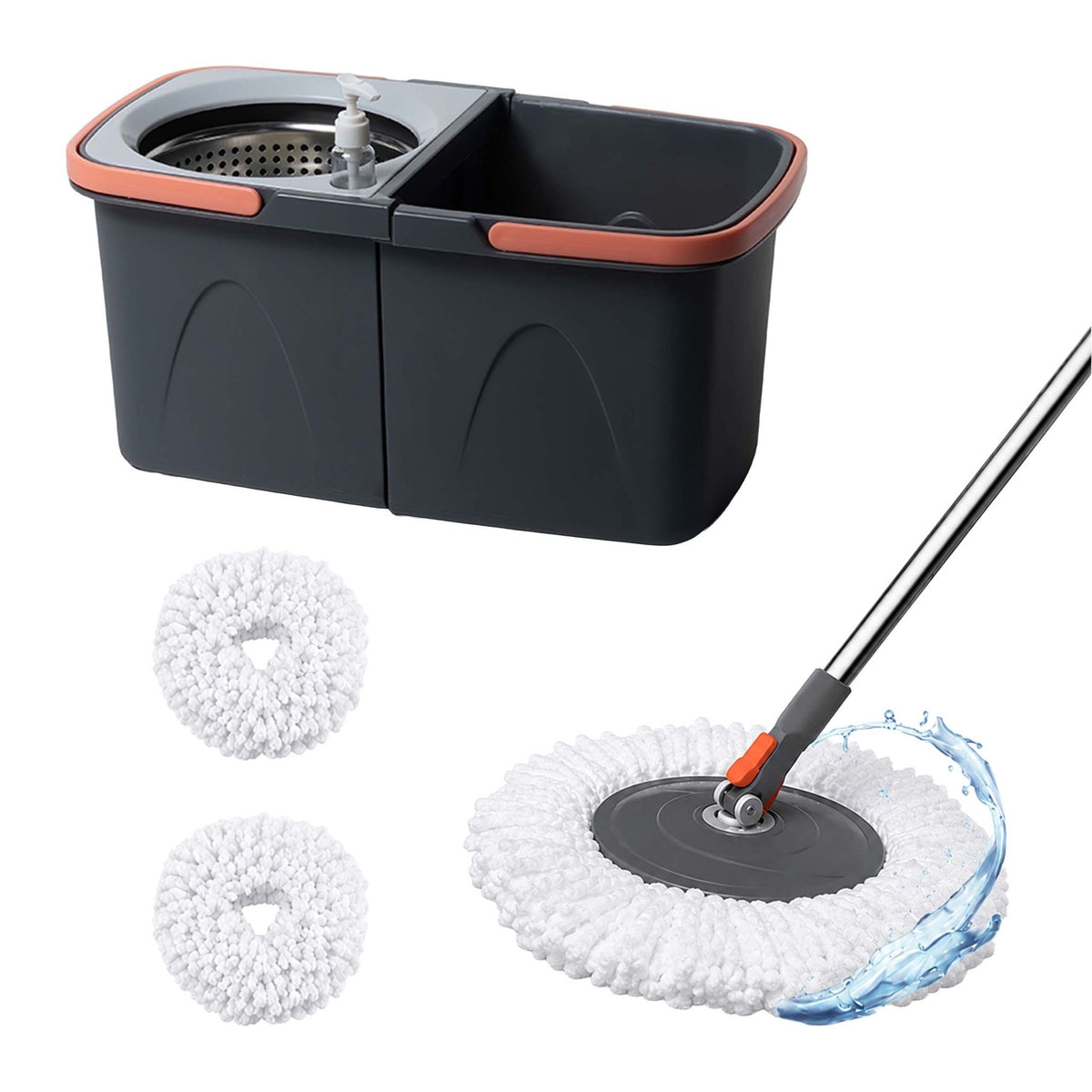 Rotating Mop Set with Bucket, Stainless Steel Handle