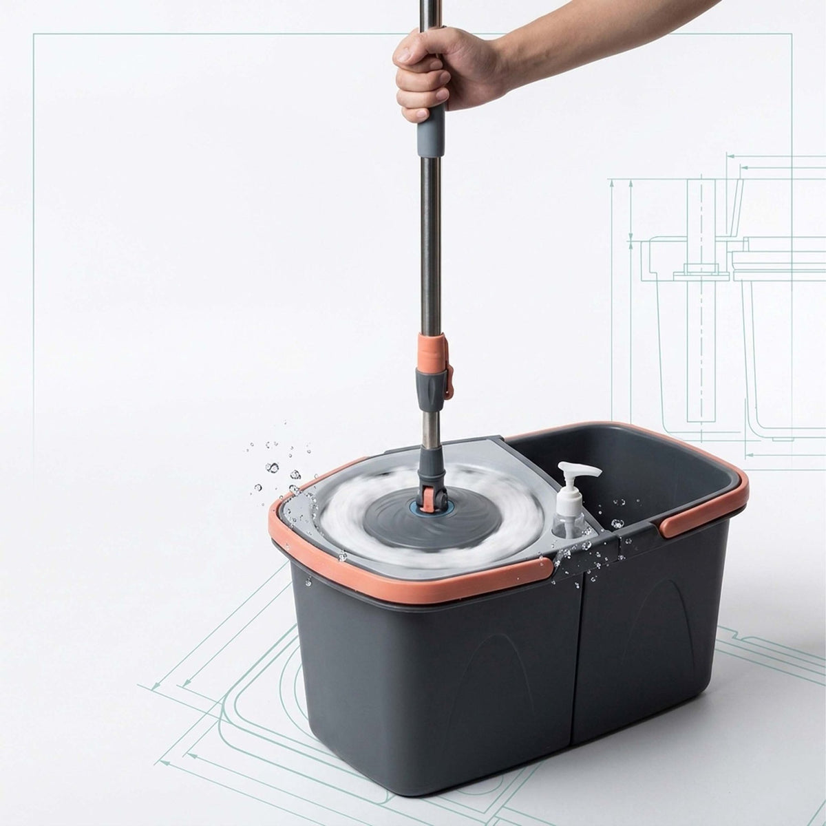 Rotating Mop Set with Bucket, Stainless Steel Handle