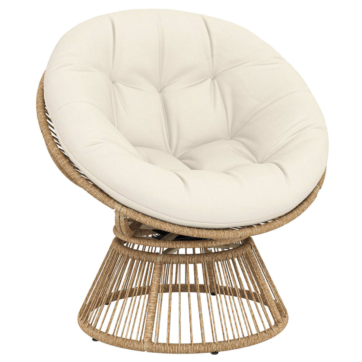 Rotating Papasan Chair with Cushion, Steel Frame, Cream