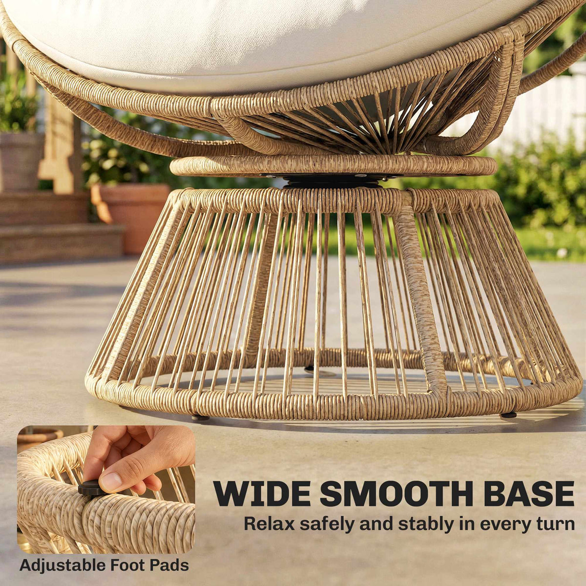 Rotating Papasan Chair with Cushion, Steel Frame, Cream