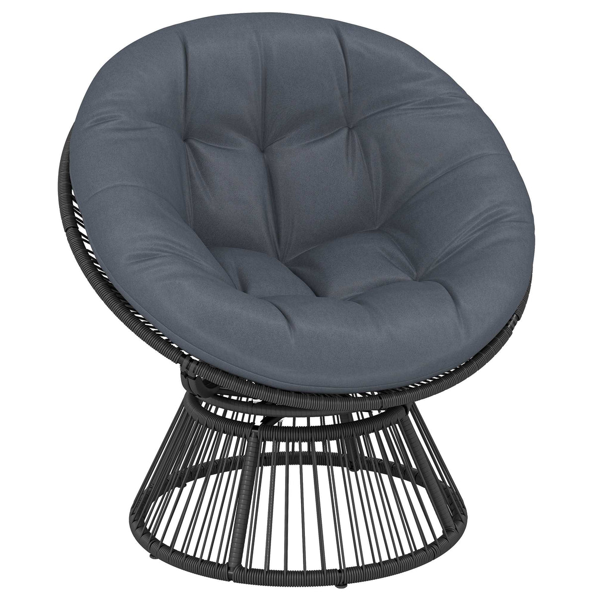 Rotating Papasan Chair with Cushion, Steel Frame, Grey