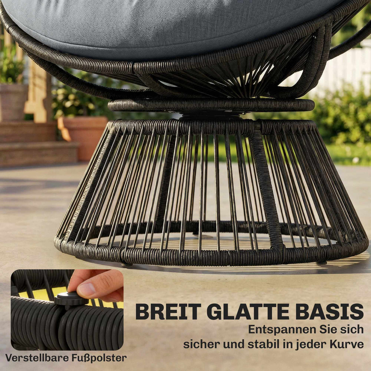 Rotating Papasan Chair with Cushion, Steel Frame, Grey