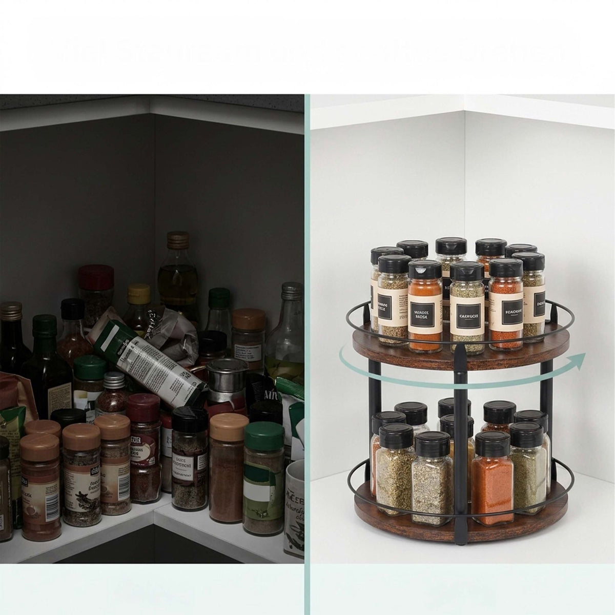 Rotating Spice Carousel Rack – Metal, Multi-Tier Organizer