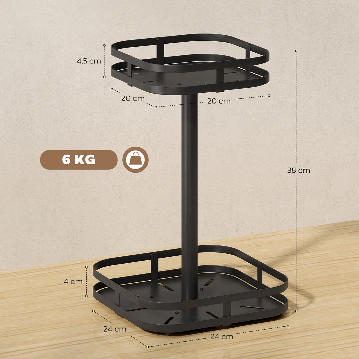 Rotating Spice Rack, 2-Tier, Metal, Black, Suction Feet