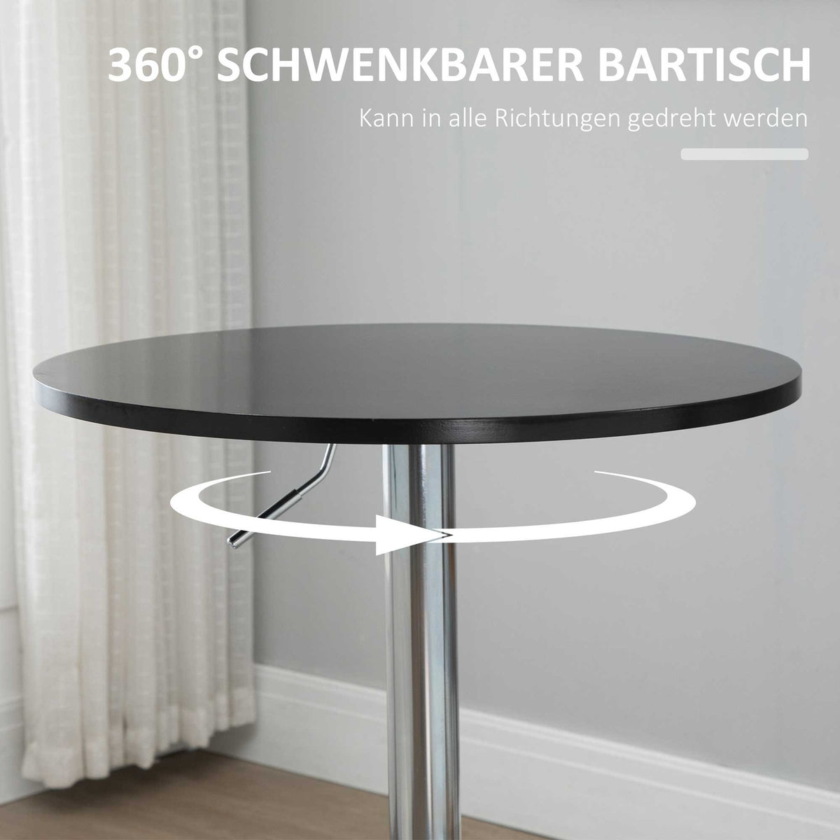 Round Bar Table Height Adjustable Rotating Table Steel Black Ø61X70-97Cm