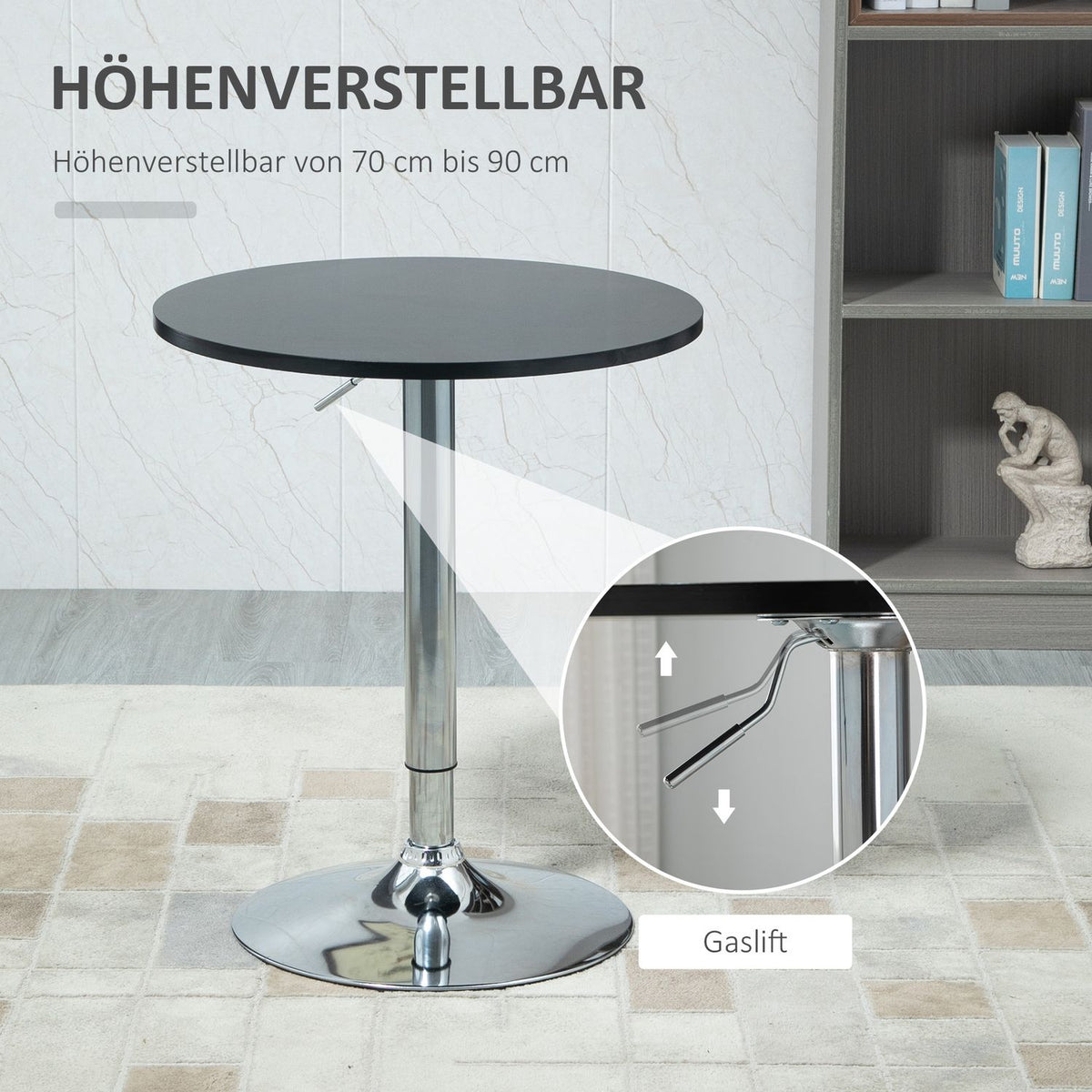 Round Bar Table Height Adjustable Rotating Table Steel Black Ø61X70-97Cm