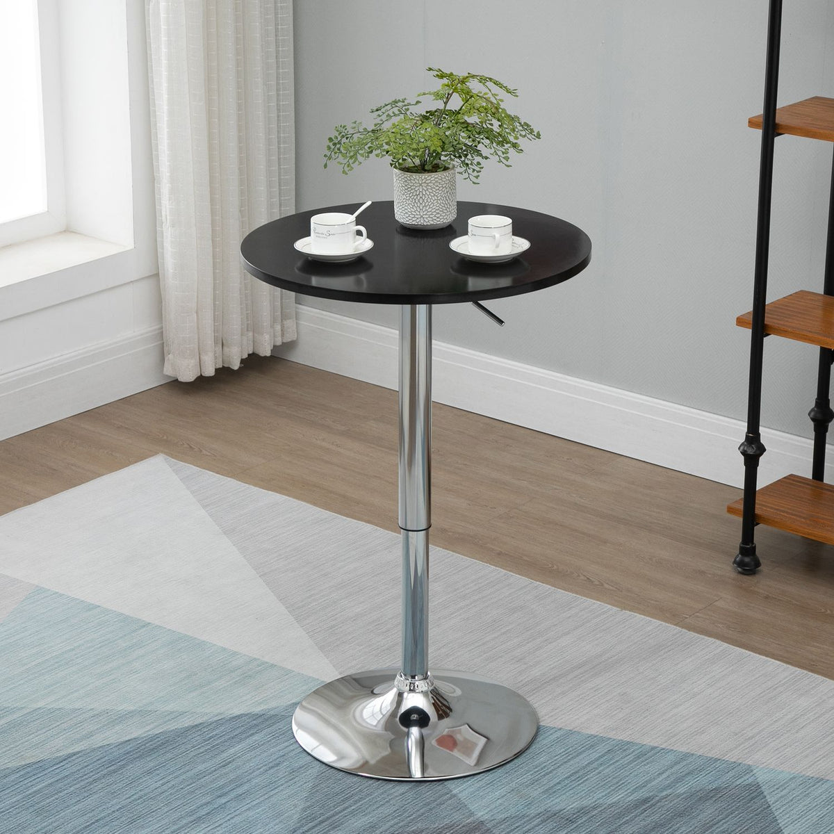 Round Bar Table Height Adjustable Rotating Table Steel Black Ø61X70-97Cm
