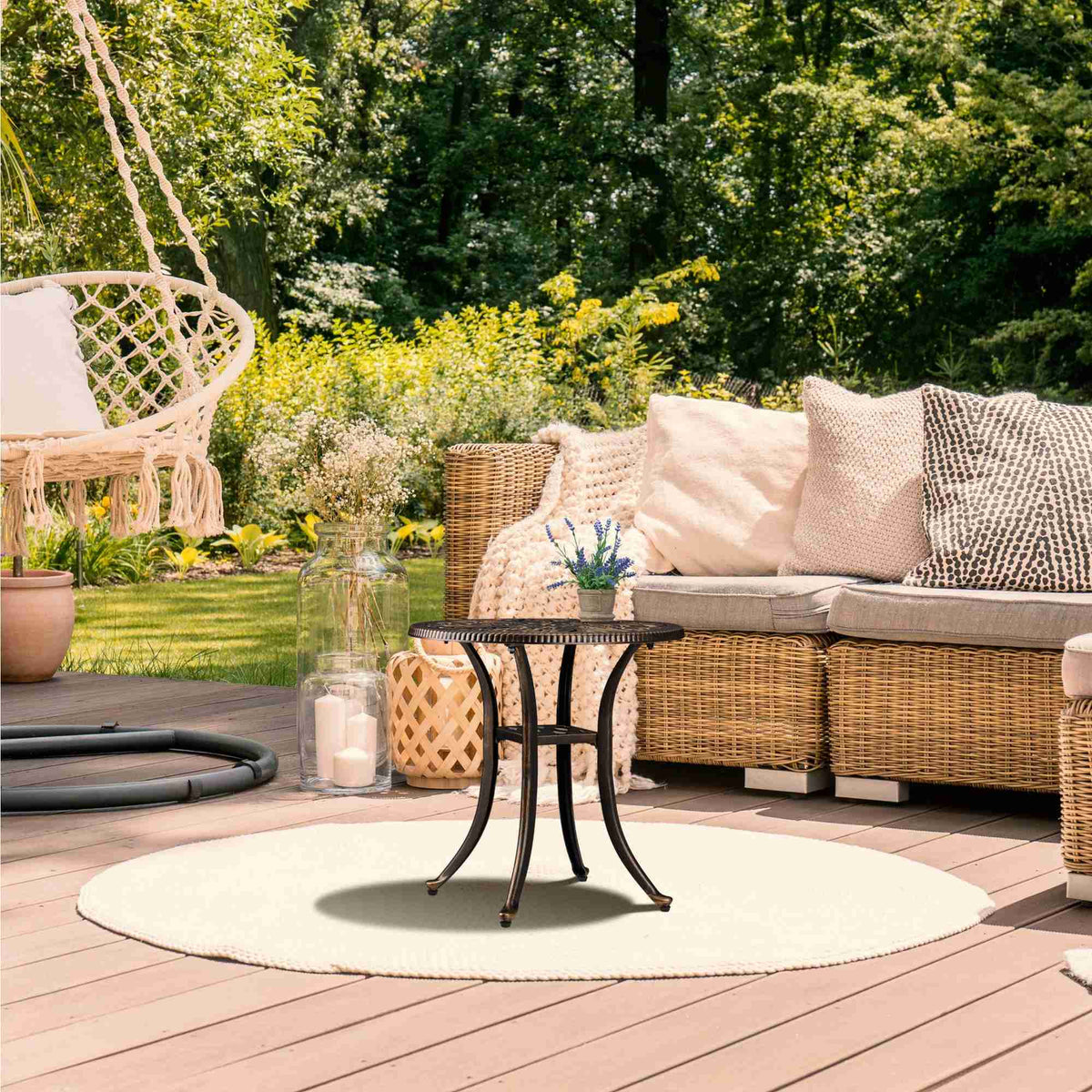 Round Cast Aluminum Garden Side Table – Weatherproof