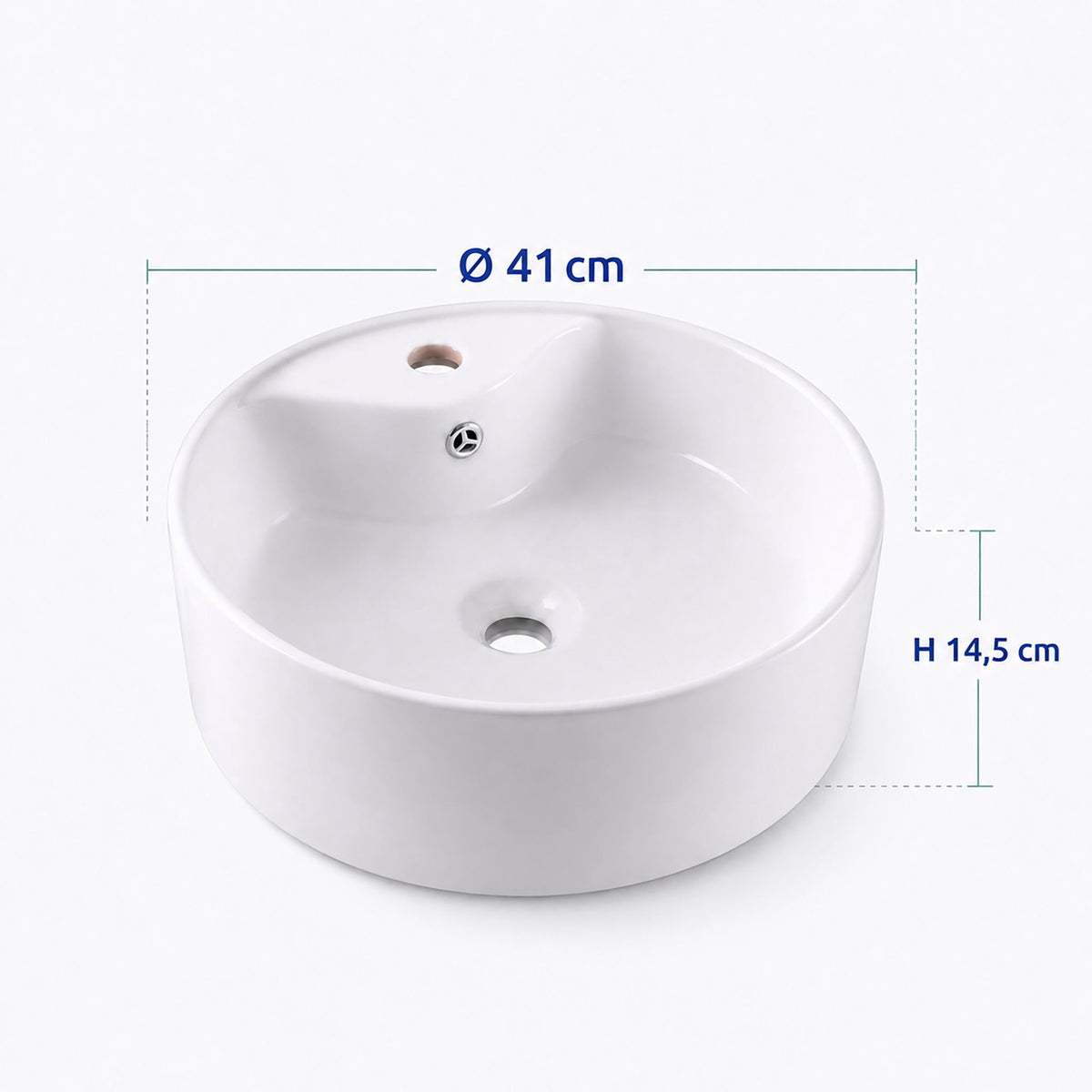 Round Ceramic Countertop Washbasin with Overflow, 41 cm