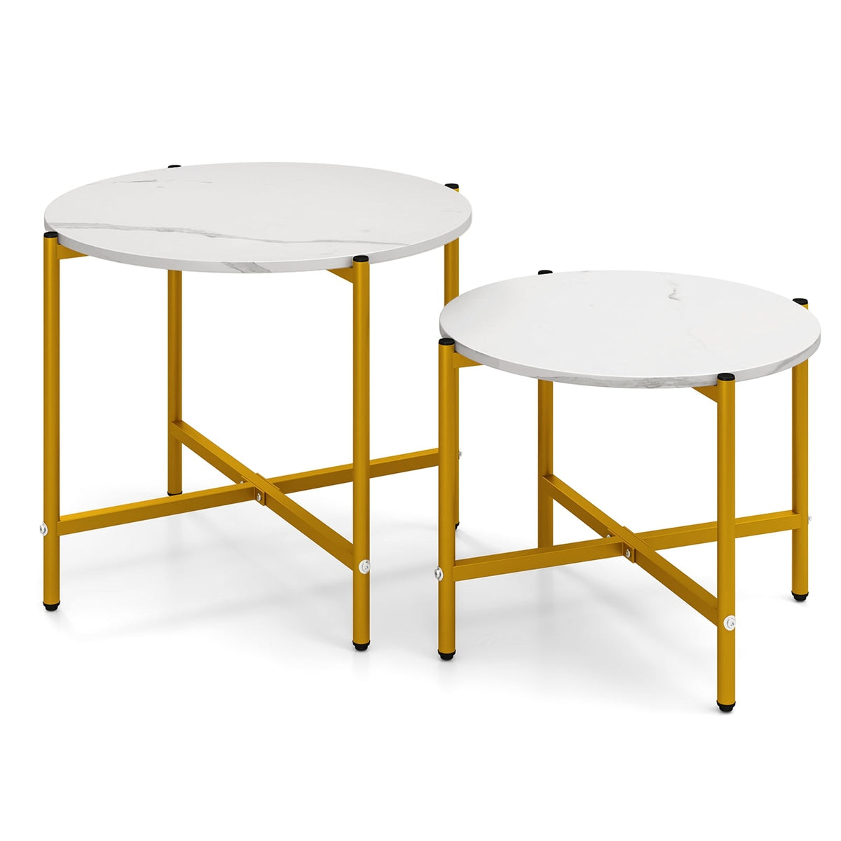 Round Coffee Table Set, Stackable, Metal Frame, White