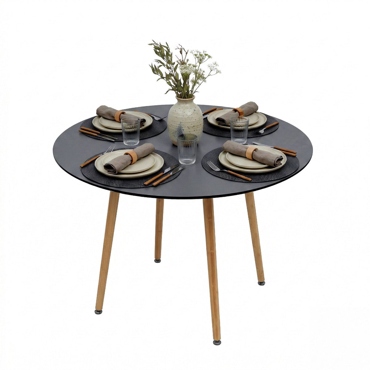 Round Dining Table, Bamboo Legs, Seats 4
