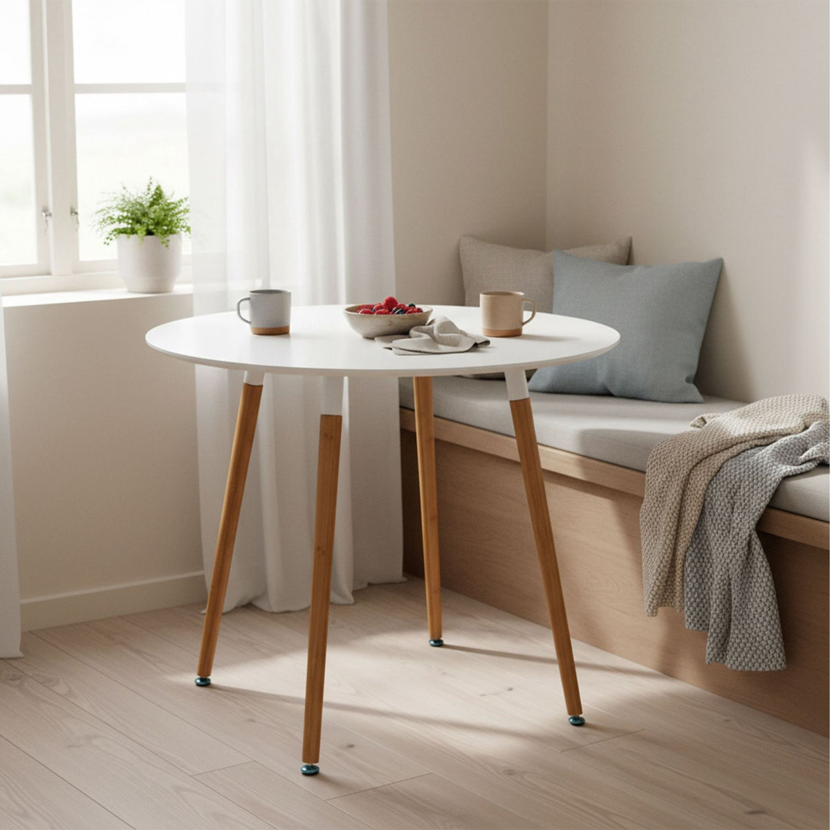 Round Dining Table, Bamboo Legs, Seats 4