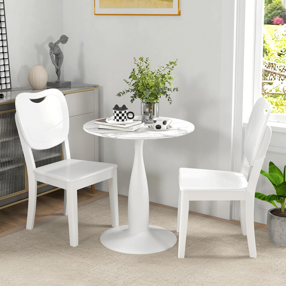 Round Dining Table, White MDF Top, Steel Base, Ø70 cm