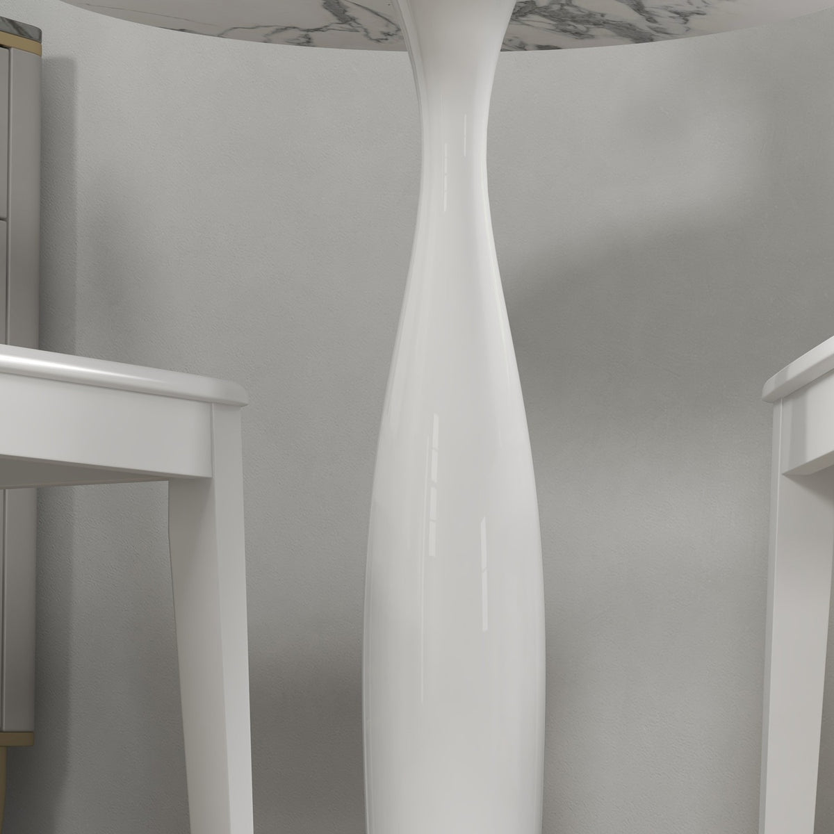 Round Dining Table, White MDF Top, Steel Base, Ø70 cm
