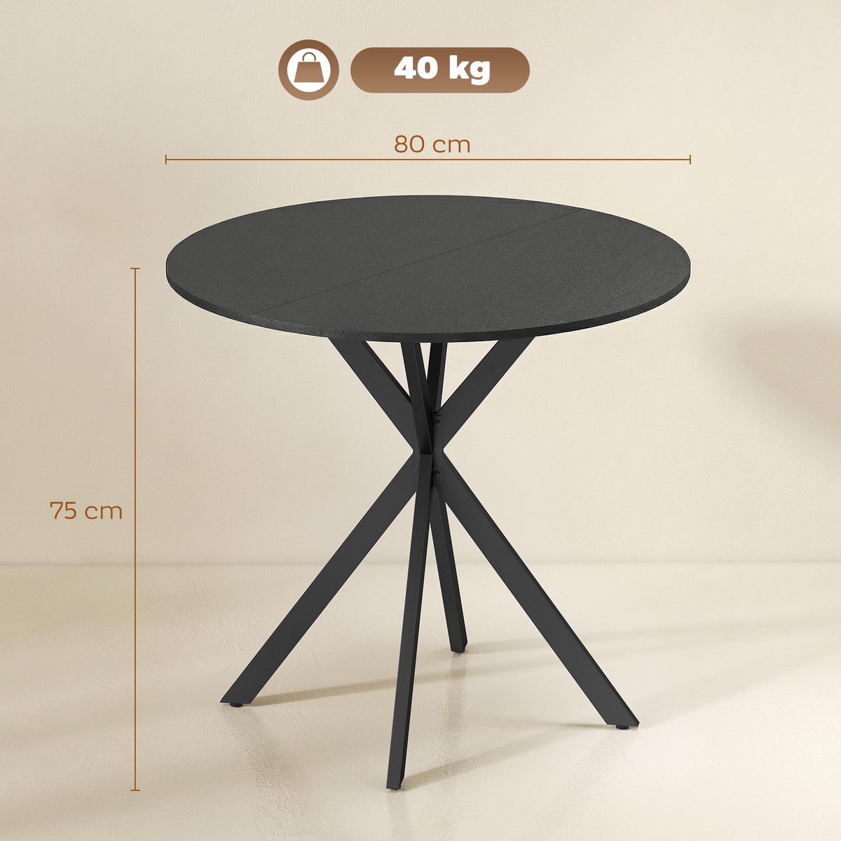 Round Dining Table, Wood Look, 80 cm, Adjustable Feet