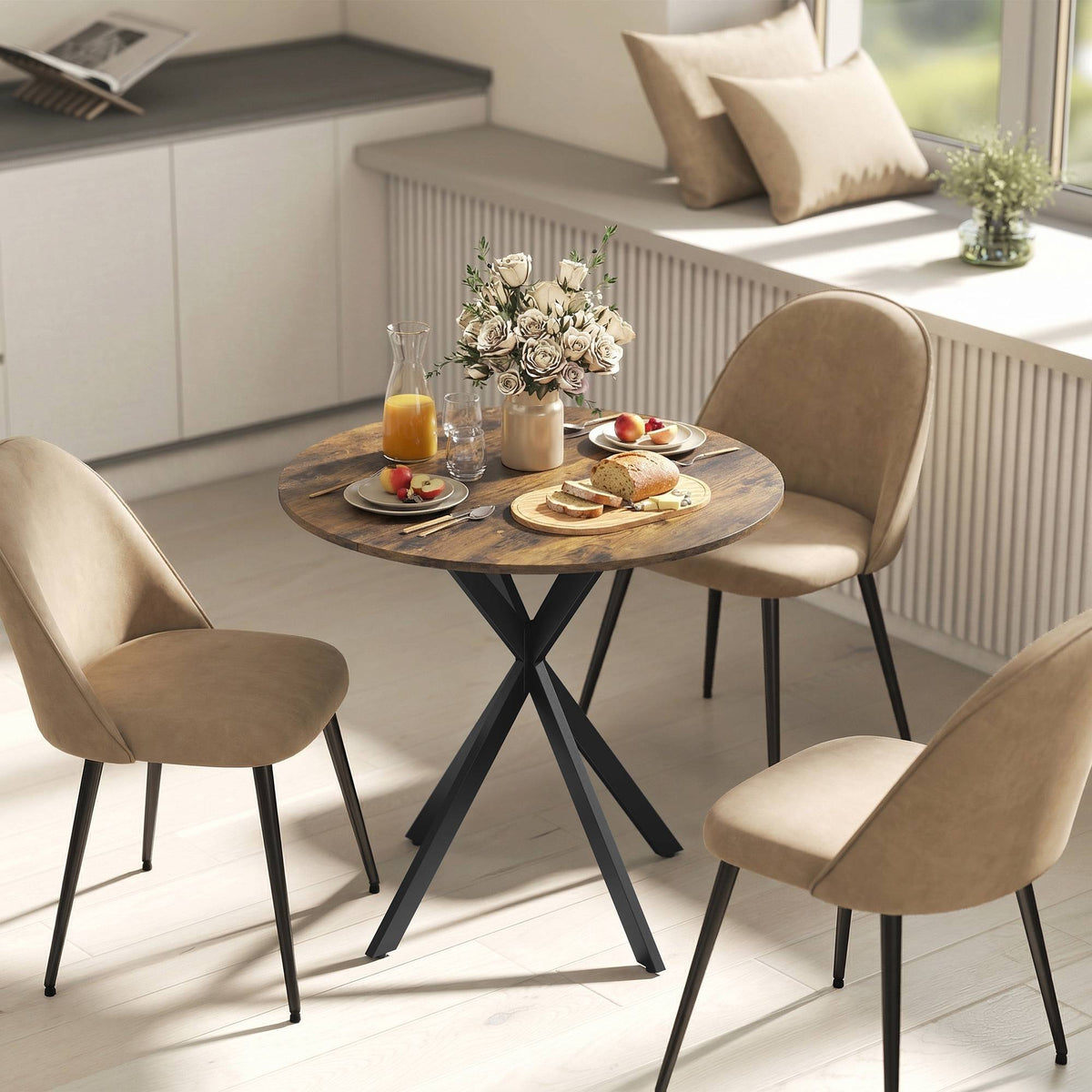 Round Dining Table, Wood-Look Surface, 80 cm, Adjustable Feet