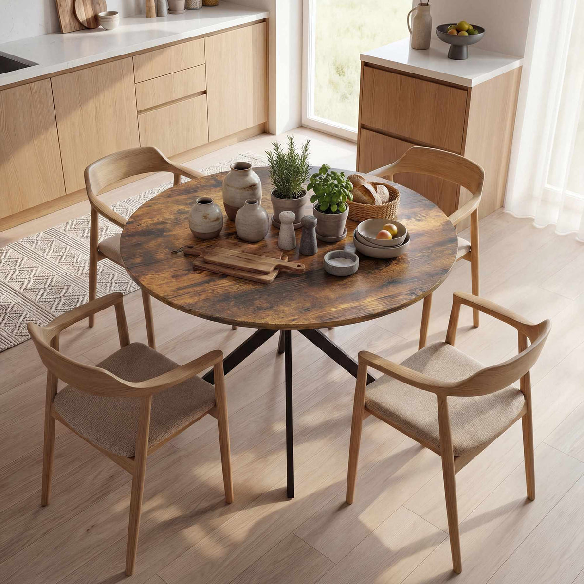 Round Dining Table, Wood-Look Surface, Seats 4, Ø100 cm