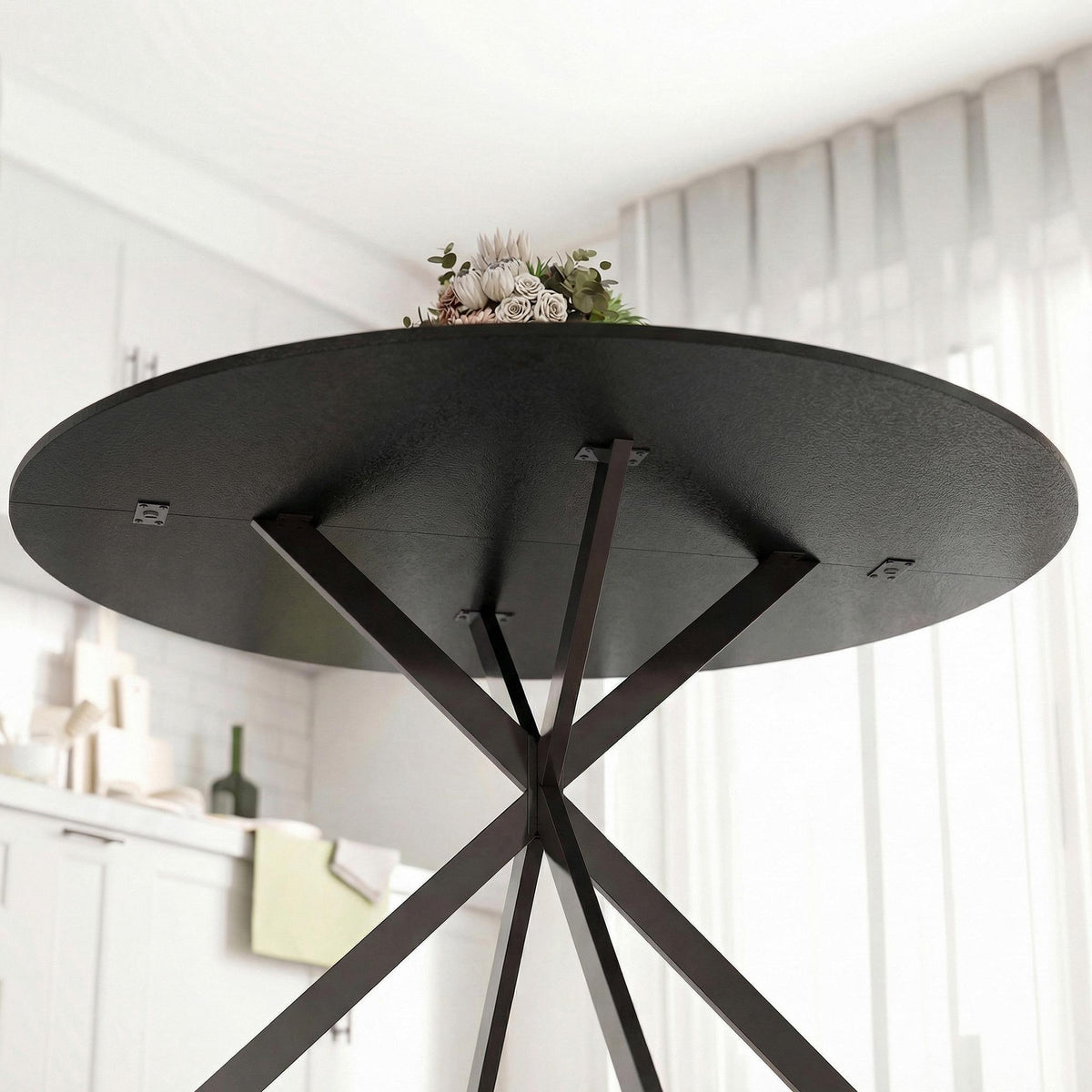 Round Dining Table, Wood-Look Surface, Seats 4, 120 cm