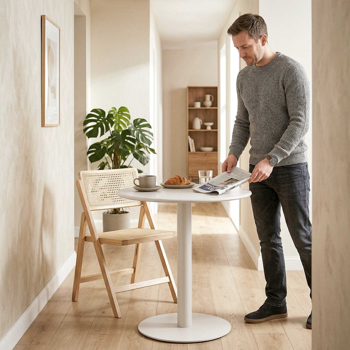 Round Dining Table for 2, Steel Frame, 60x60x72 cm, Beige