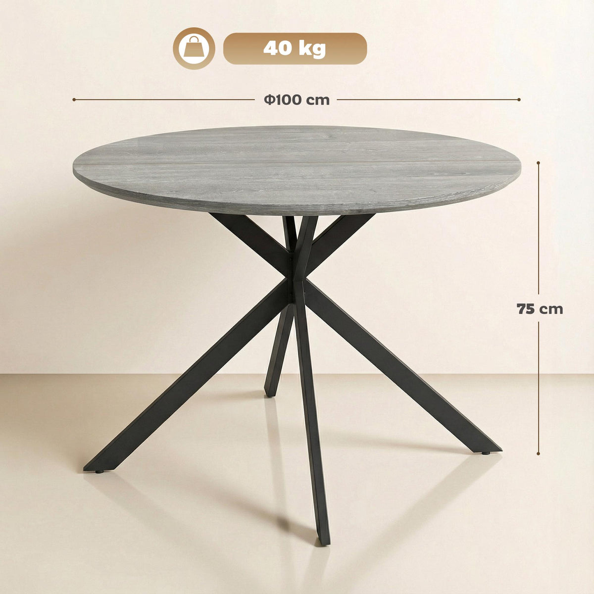 Round Dining Table for 4, Industrial Style, Grey