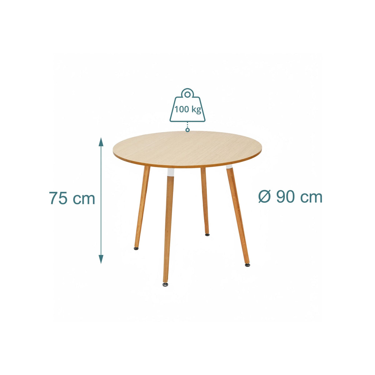 Round Dining Table with Bamboo Legs – Seats 4