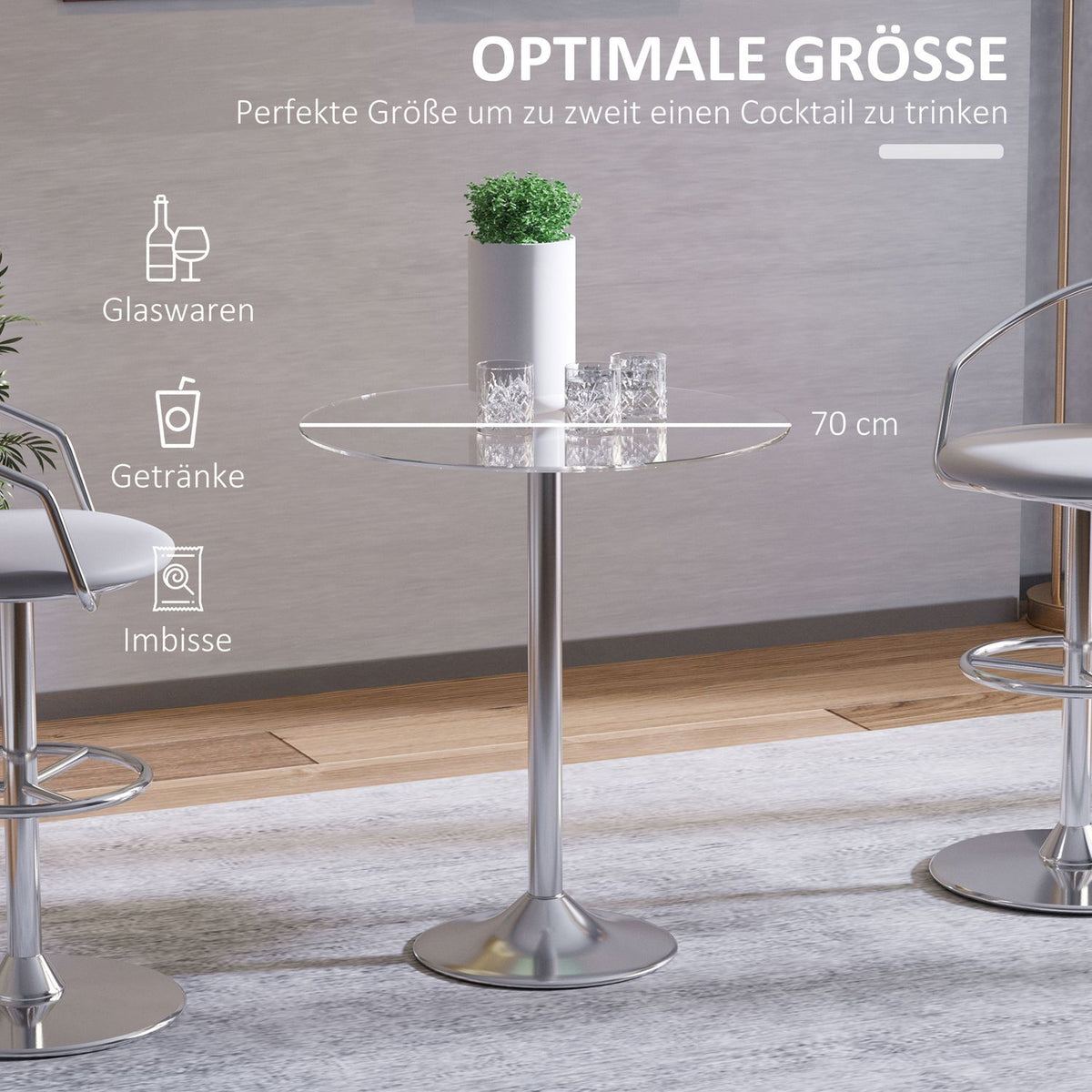 Round Glass Dining Table, 70 cm, Metal Base