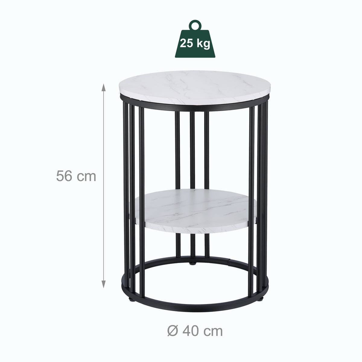 Round Marble Look Side Table with 2 Levels