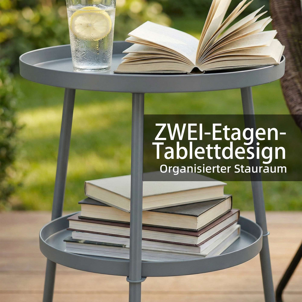 Round Metal Outdoor Side Table, 36 cm, Dark Grey