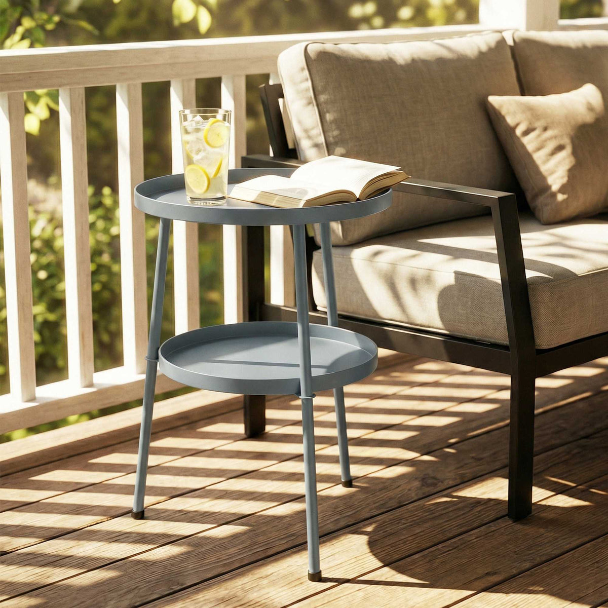 Round Metal Outdoor Side Table, 36 cm, Dark Grey