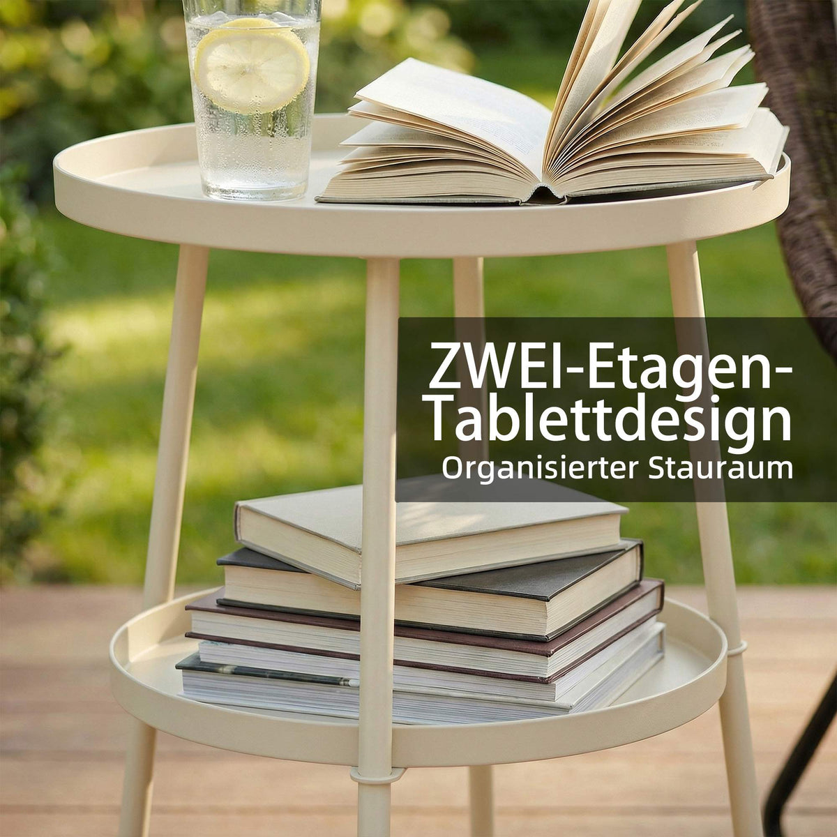 Round Metal Outdoor Side Table, Cream White, Ø36 cm