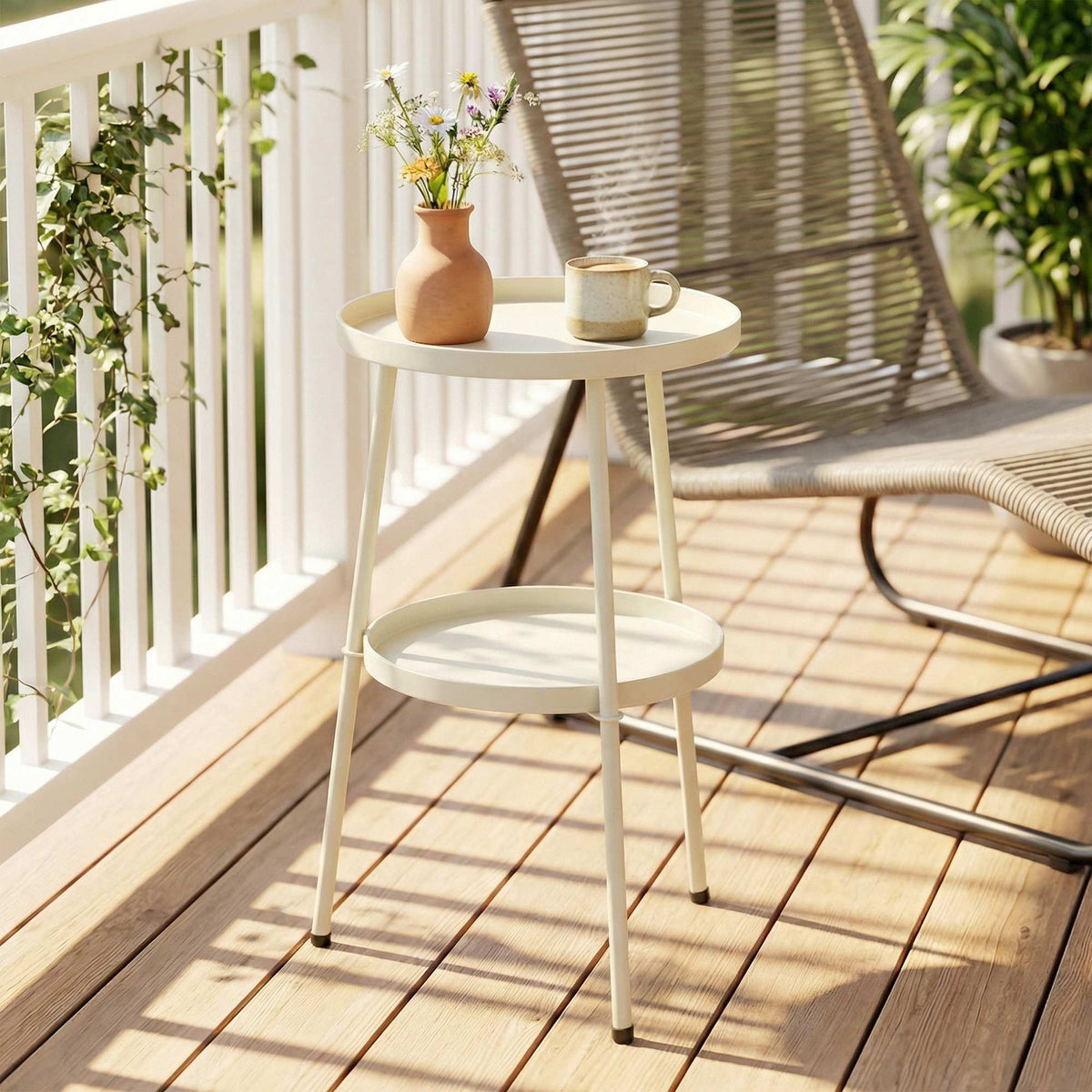 Round Metal Outdoor Side Table, Cream White, Ø36 cm