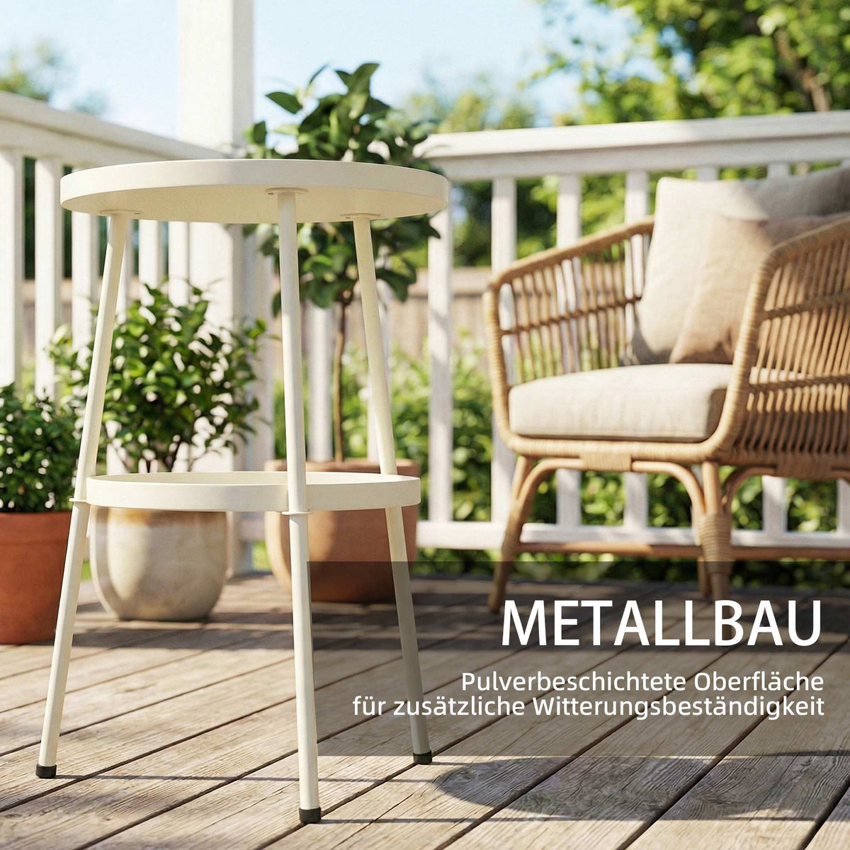 Round Metal Outdoor Side Table, Cream White, Ø36 cm