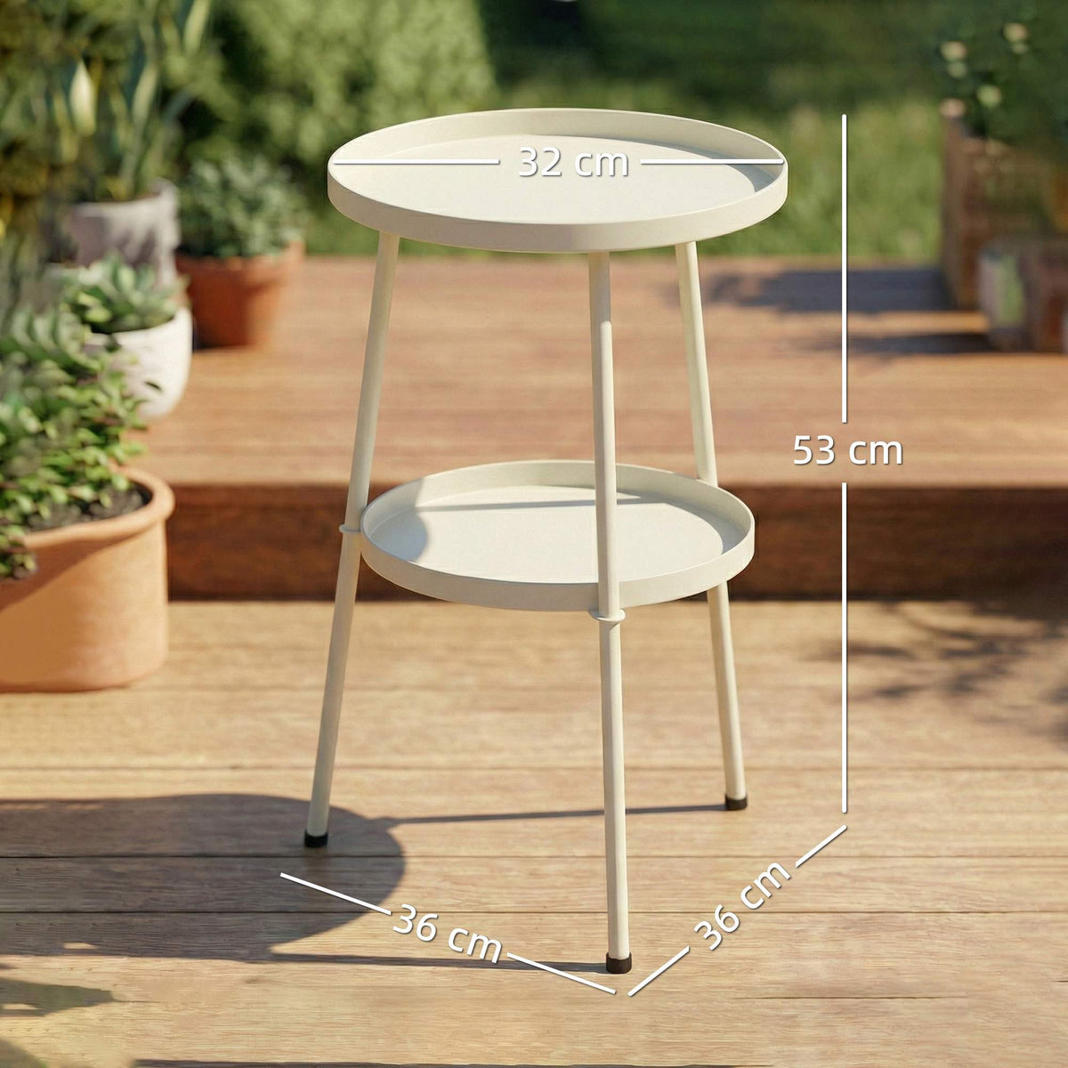 Round Metal Outdoor Side Table, Cream White, Ø36 cm