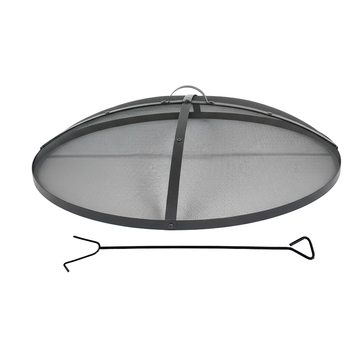 Round Metal Spark Guard for Fire Pits with Poker, 90 cm