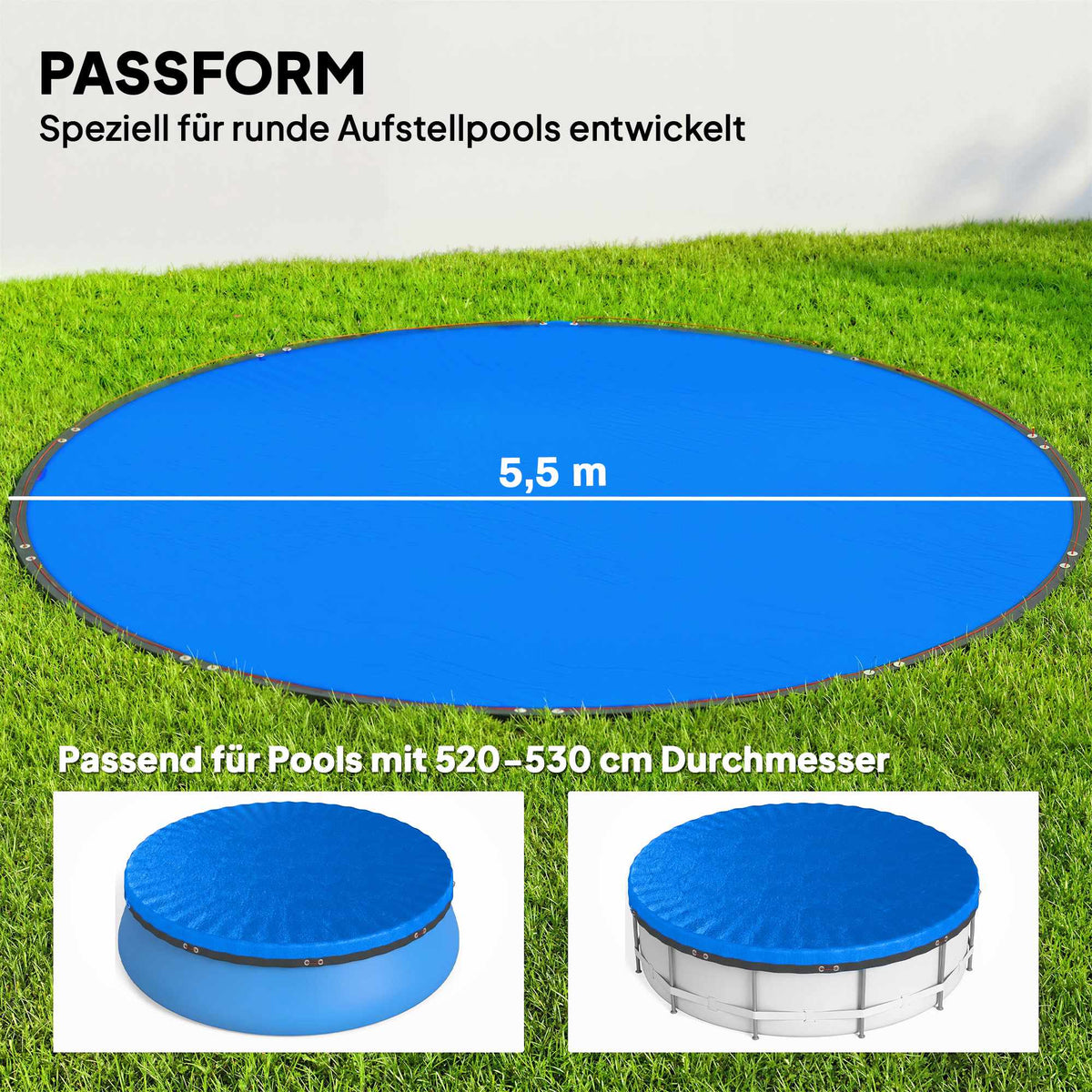 Round Pool Cover Ø550 cm, Waterproof with Secure Rope