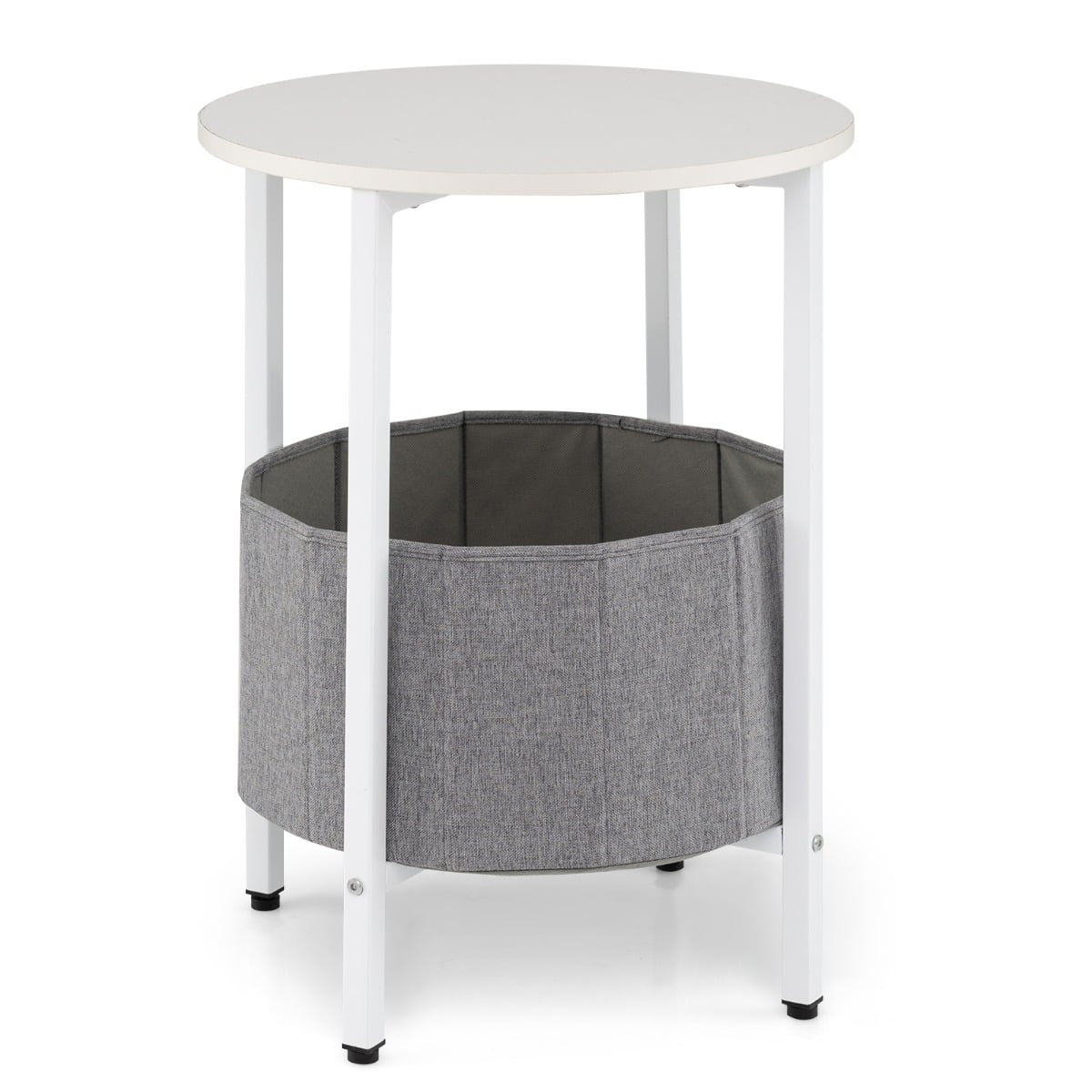 Round Side Table with Removable Felt Basket, Storage