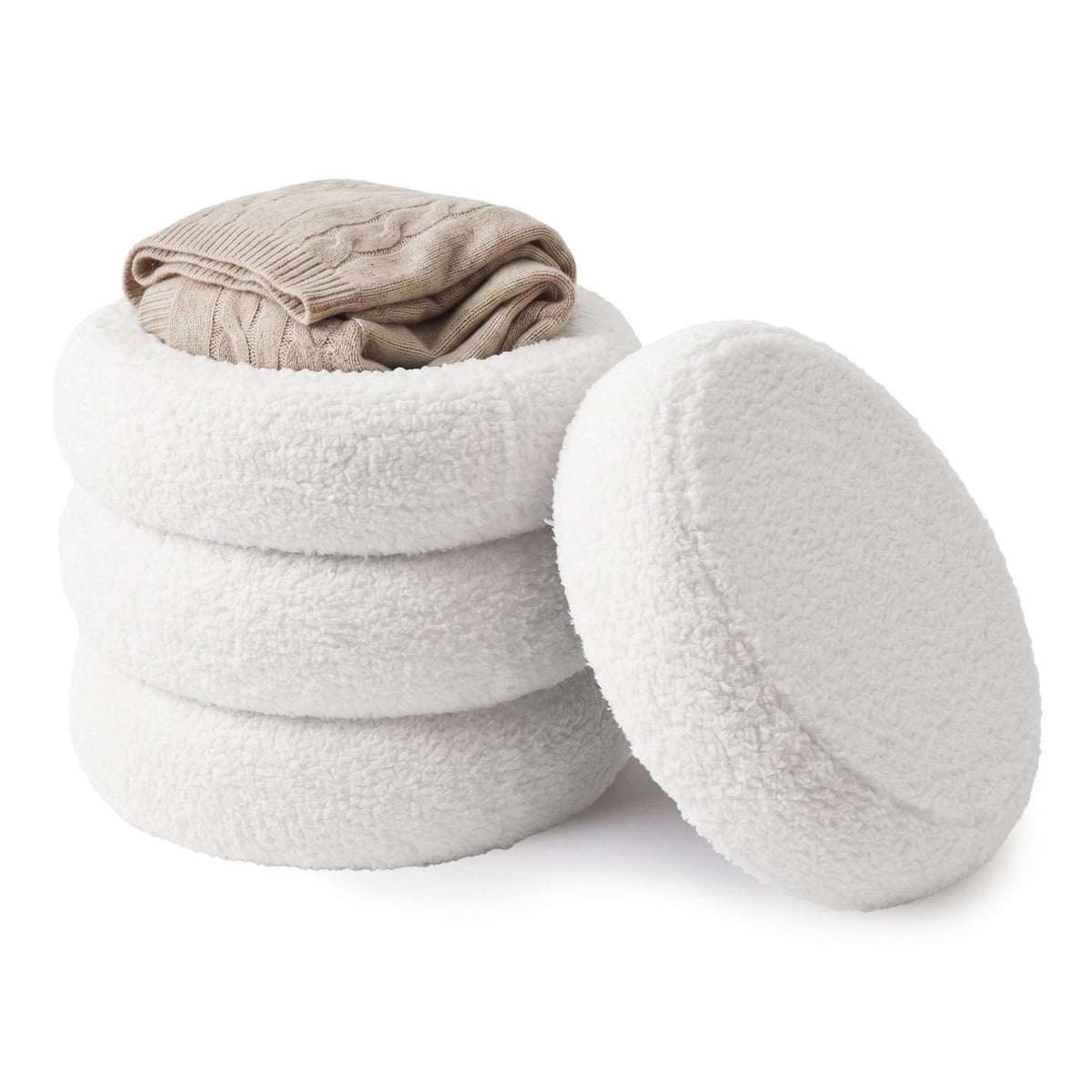 Round Teddy Fur Footstool, Plush Padded Seat