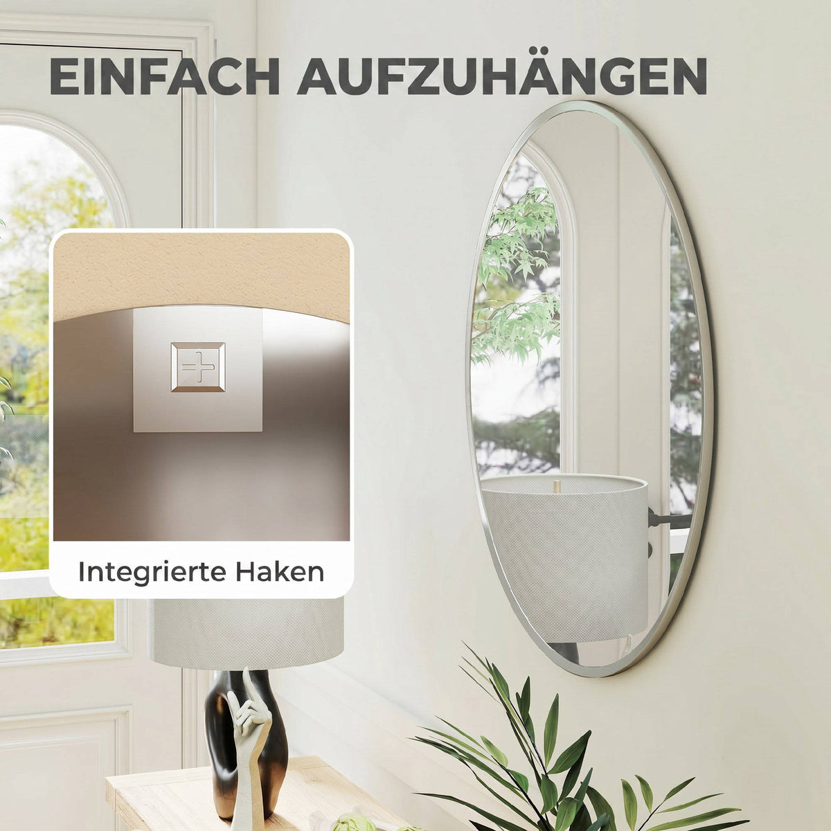 Round Wall Mirror, Modern Design, 61 cm, Silver