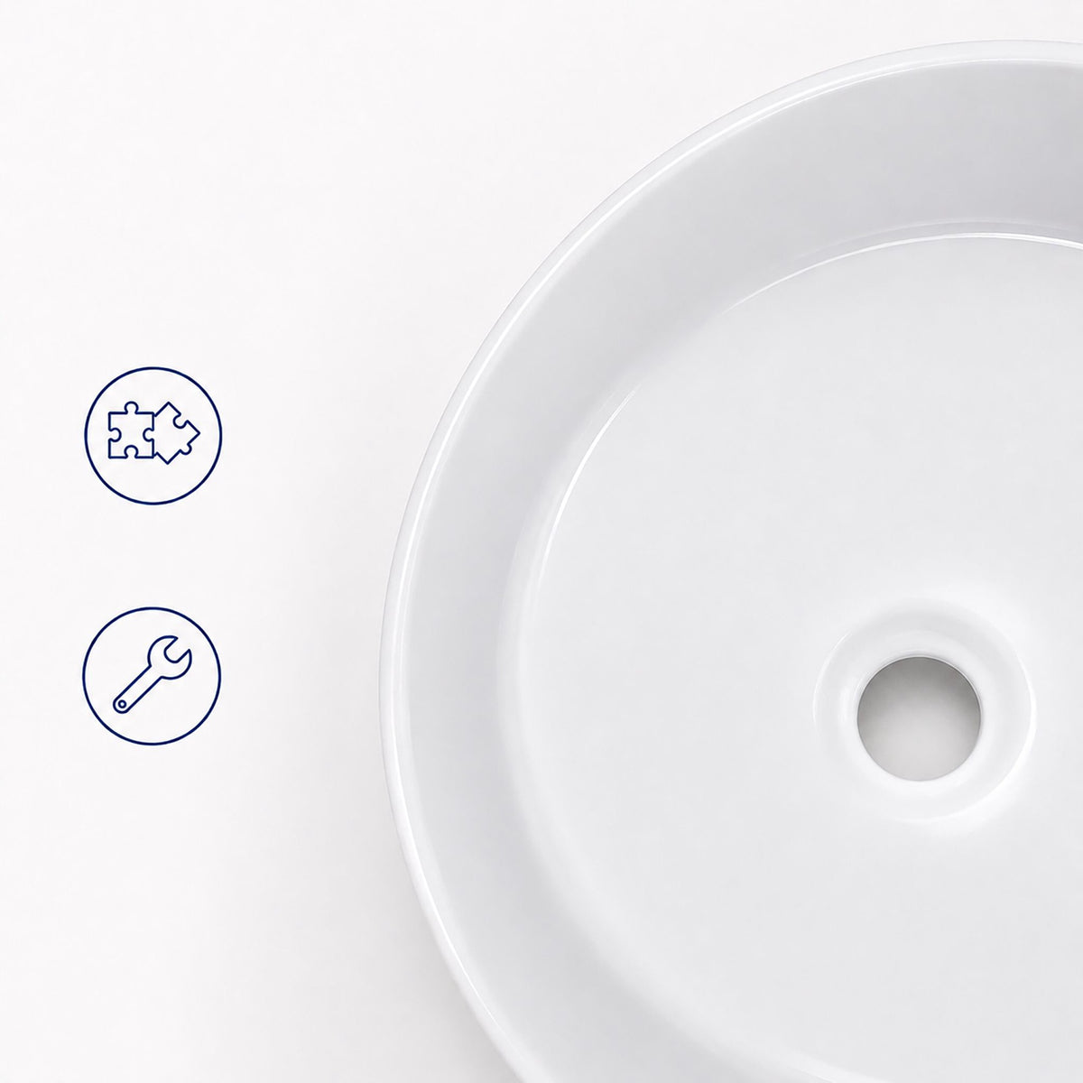 Round White Ceramic Countertop Basin, 30 x 30 cm