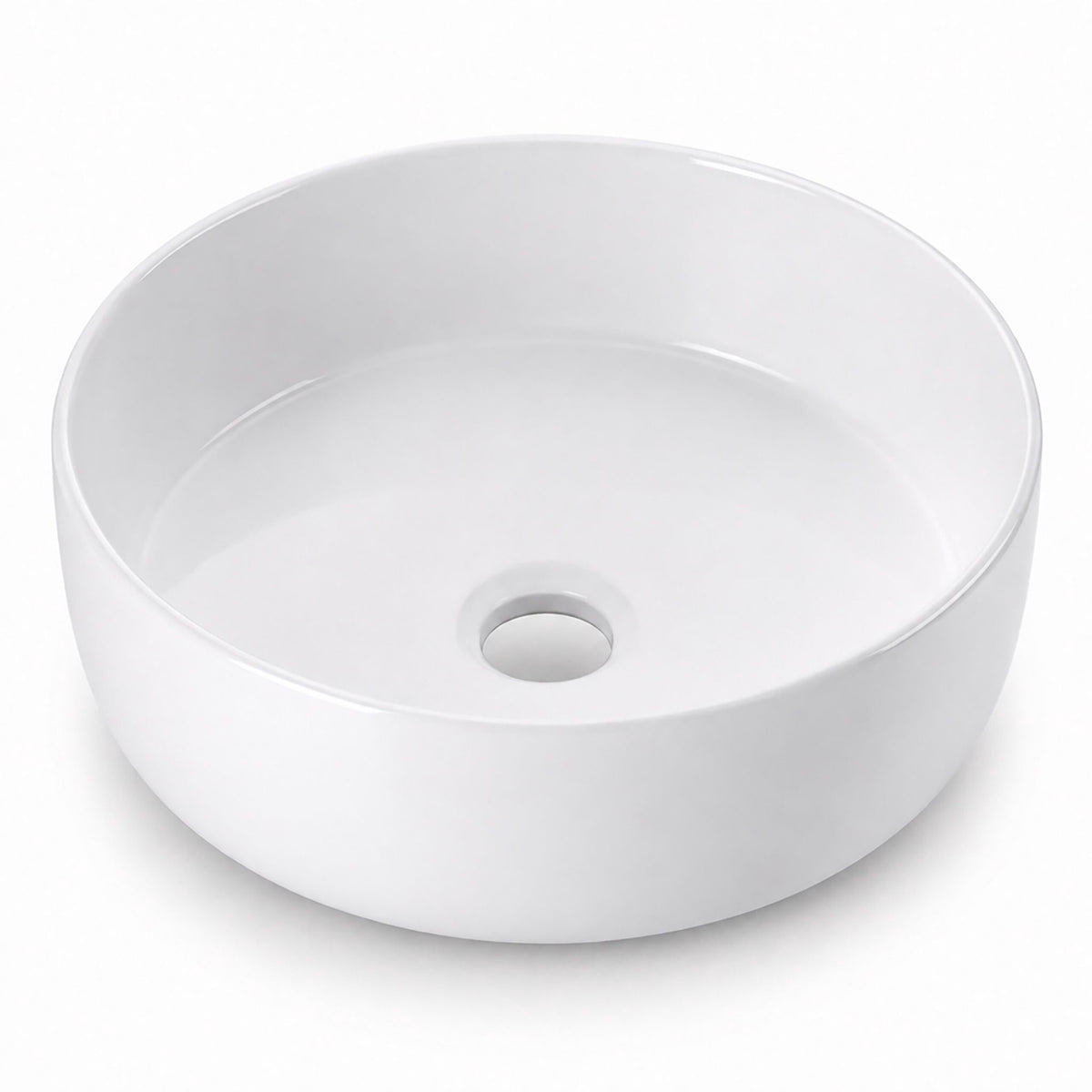 Round White Ceramic Countertop Basin, 30 x 30 cm
