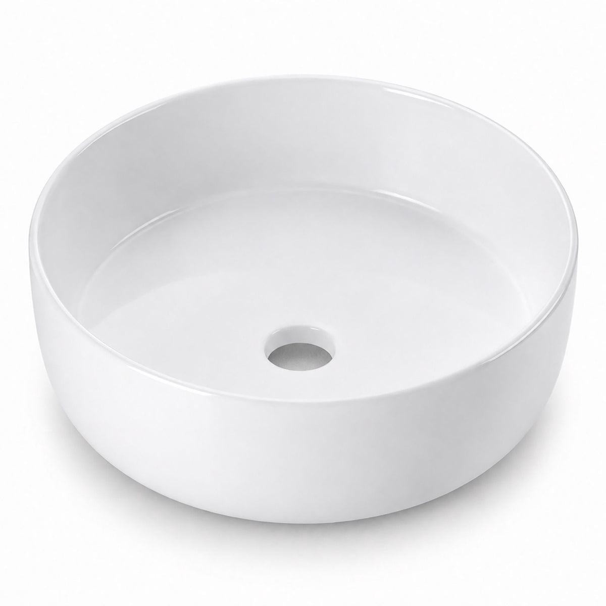 Round White Ceramic Countertop Basin, 40.5 x 40.5 cm
