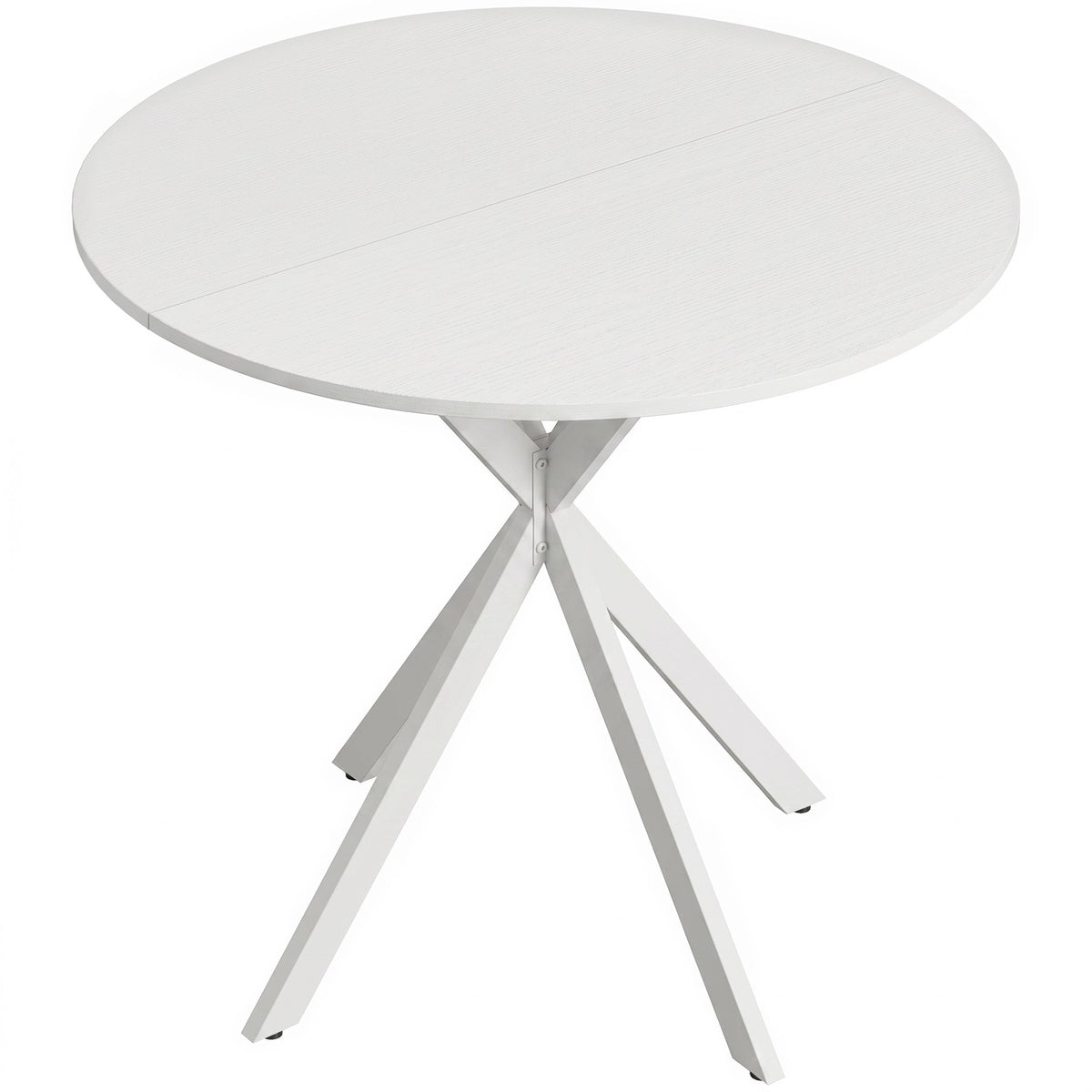 Round White Kitchen Table, 80 cm, Wood-Look Top, Metal Legs