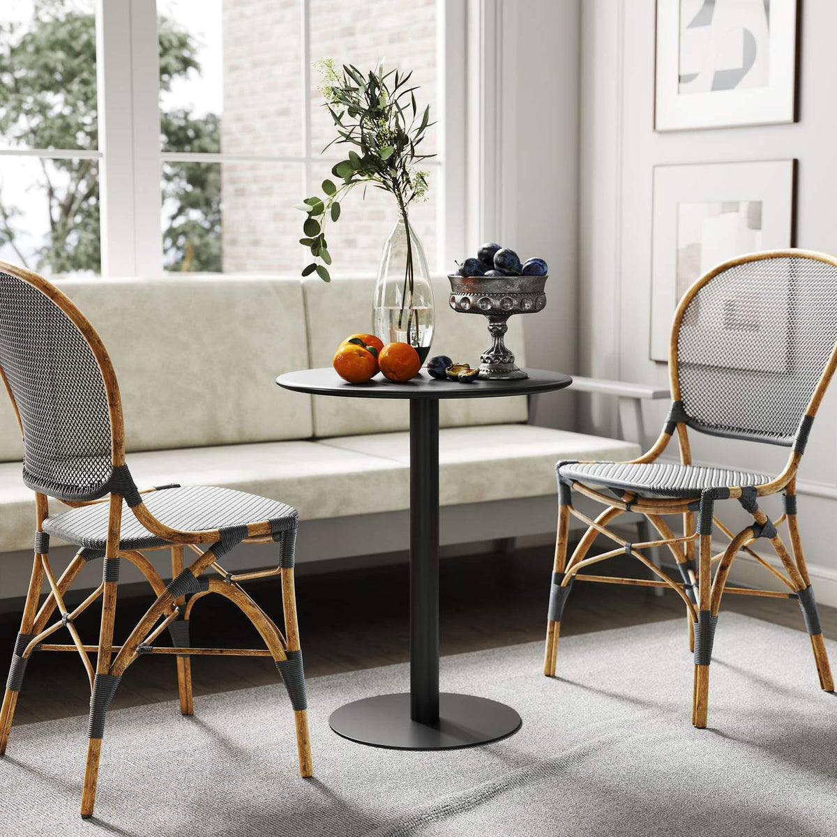 Round dining table for 2 people, steel, for indoor and outdoor use, black