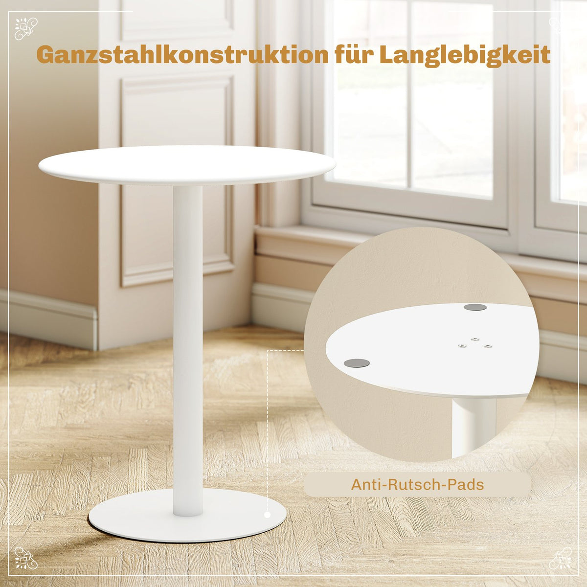 Round dining table for 2 people, steel, for indoor and outdoor use, white