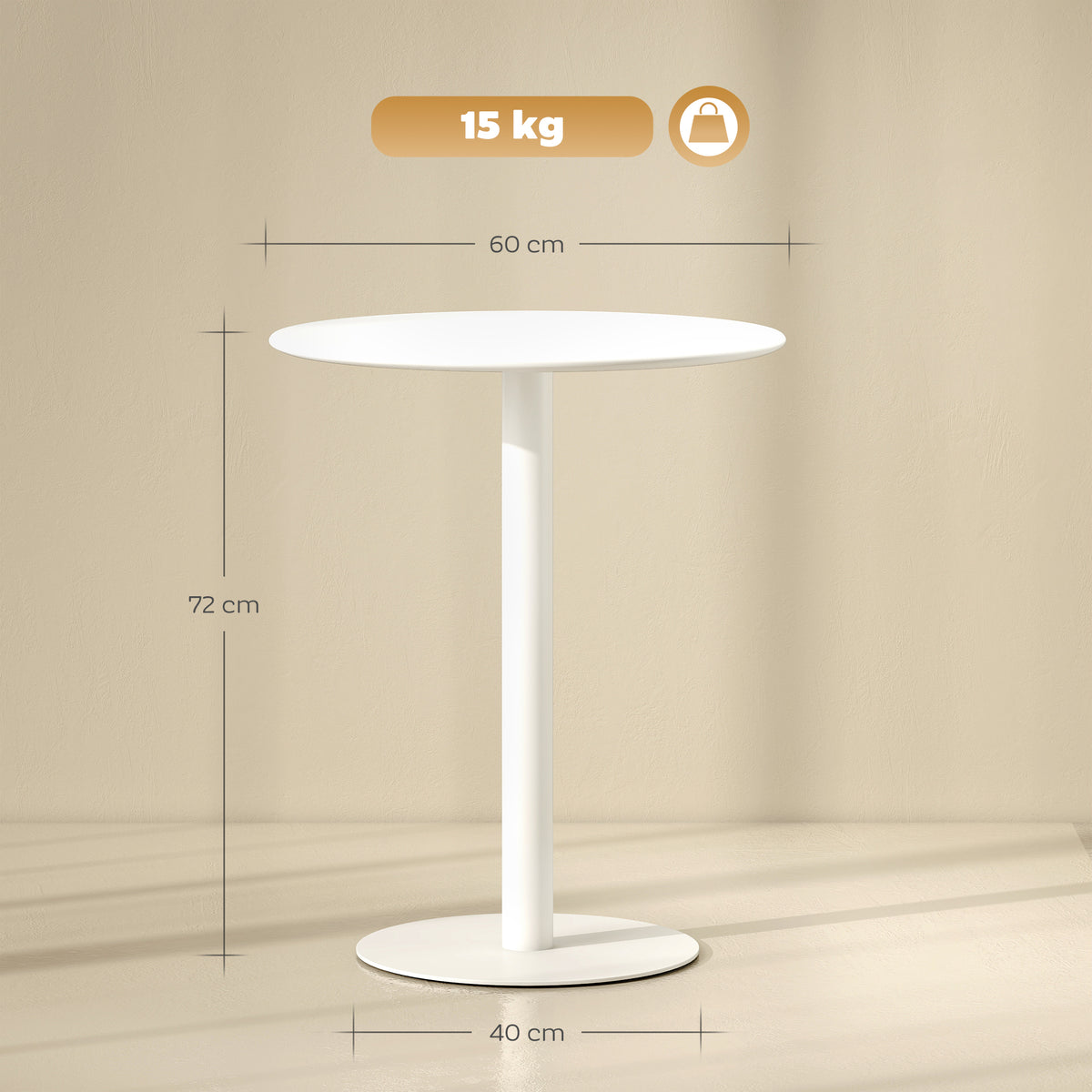 Round dining table for 2 people, steel, for indoor and outdoor use, white